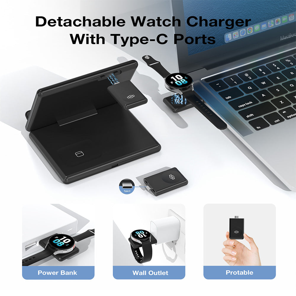 3-in-1 Foldable Wireless Charger with Watch Dock for Samsung Z Fold & Z Flip