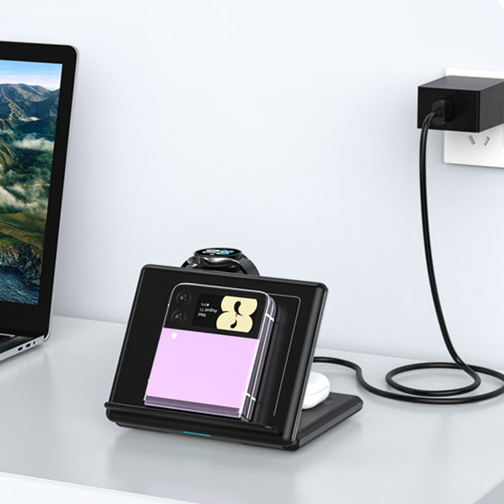 3-in-1 Foldable Wireless Charger with Watch Dock for Samsung Z Fold & Z Flip