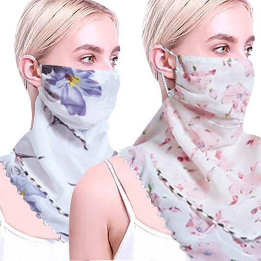 Women Flower Print Lightweight Scarf Sun Protection Breathable Face Mask Outdoor Soft Mask