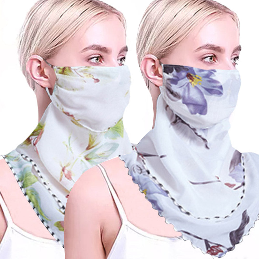 Women Flower Print Lightweight Scarf Sun Protection Breathable Face Mask Outdoor Soft Mask