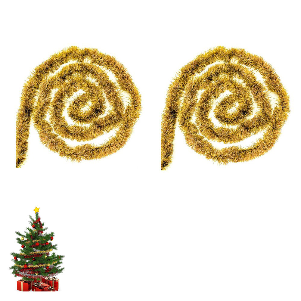 2Pcs Christmas Tinsel Garland Shiny Hanging Twist Garland for Christmas Tree Wedding Party Decorations-Gold