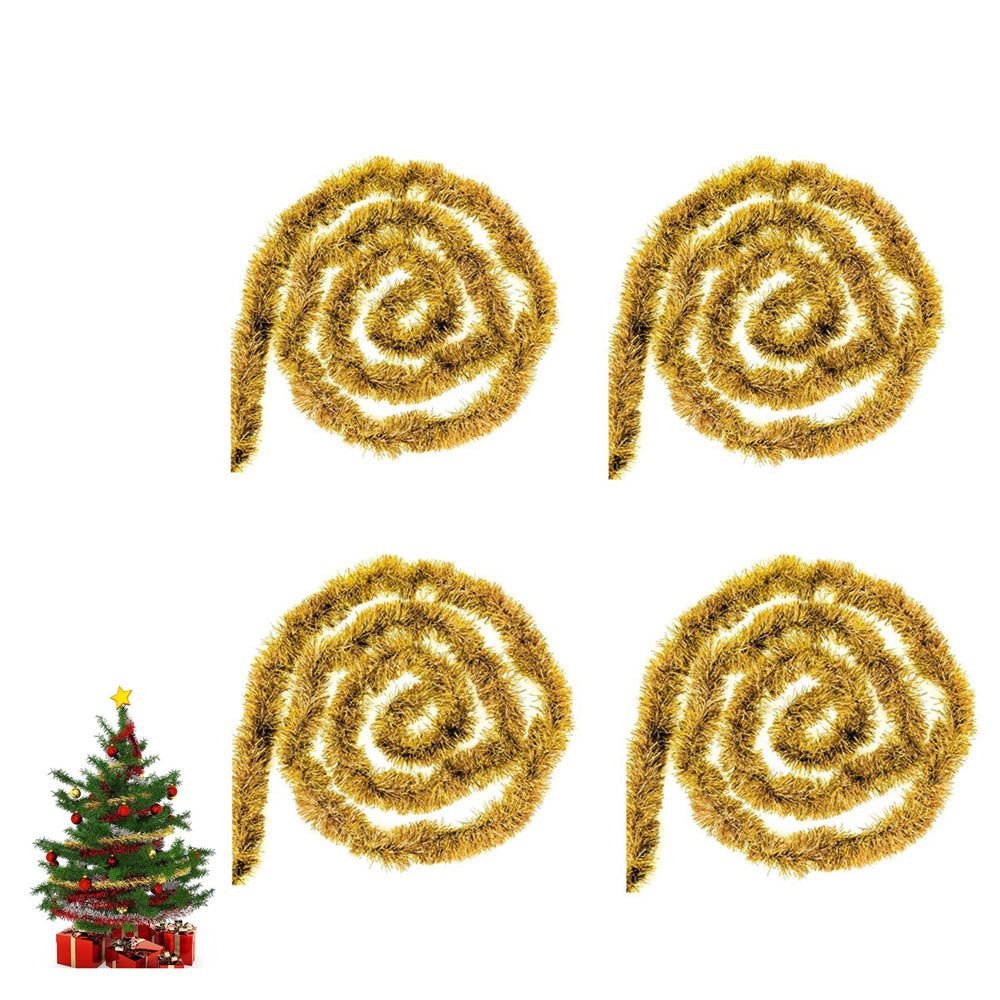 4Pcs Christmas Tinsel Garland Shiny Hanging Twist Garland for Christmas Tree Wedding Party Decorations-Gold
