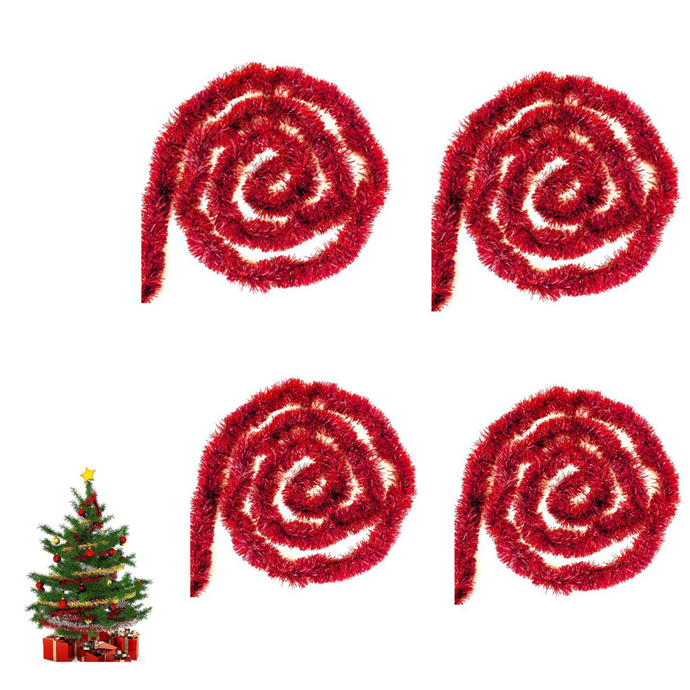 4Pcs Christmas Tinsel Garland Shiny Hanging Twist Garland for Christmas Tree Wedding Party Decorations-Red