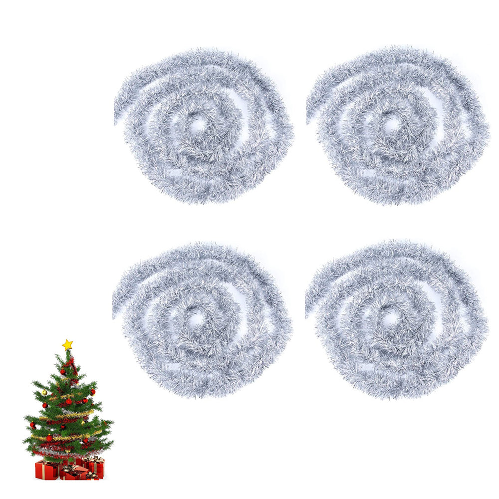 4Pcs Christmas Tinsel Garland Shiny Hanging Twist Garland for Christmas Tree Wedding Party Decorations-Silver