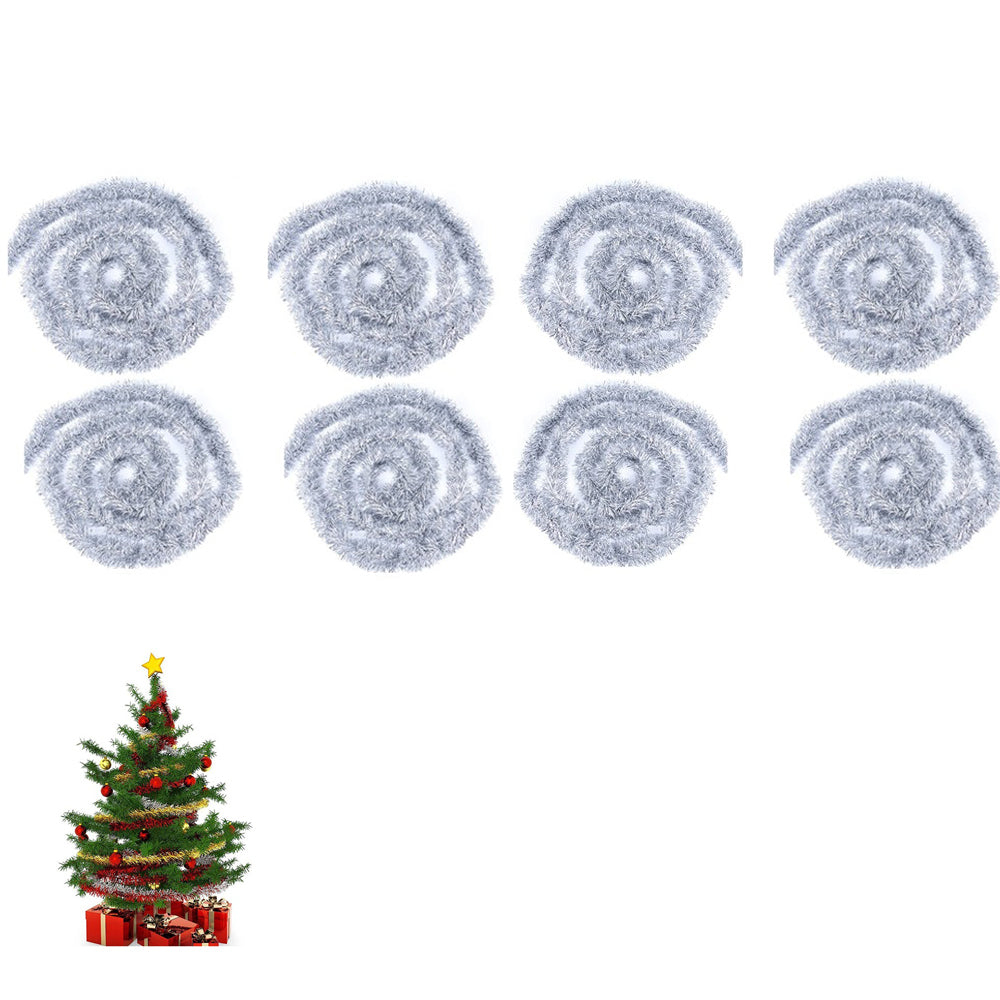 8Pcs Christmas Tinsel Garland Shiny Hanging Twist Garland for Christmas Tree Wedding Party Decorations-Silver