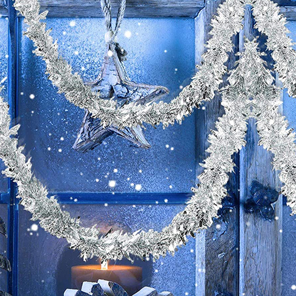2Pcs Silver Christmas Tinsel Garland Xmas Decor Home Decor