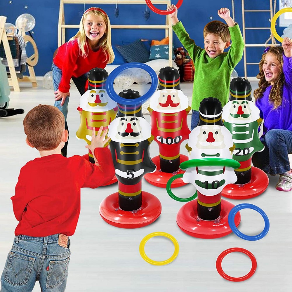 Christmas Inflatable Nutcracker with 4 Rings Throwing Toy