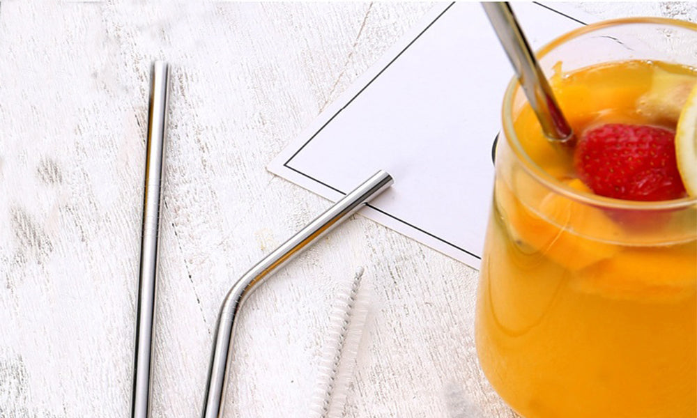 11-Piece Stainless Steel Reusable Straight & Bent Straws Set