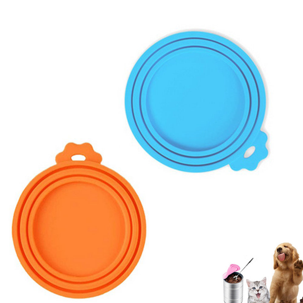2Pcs Pet Food Can Cover Silicone Reusable Can Lids Caps for Dog and Cat Food -Blue and Orange