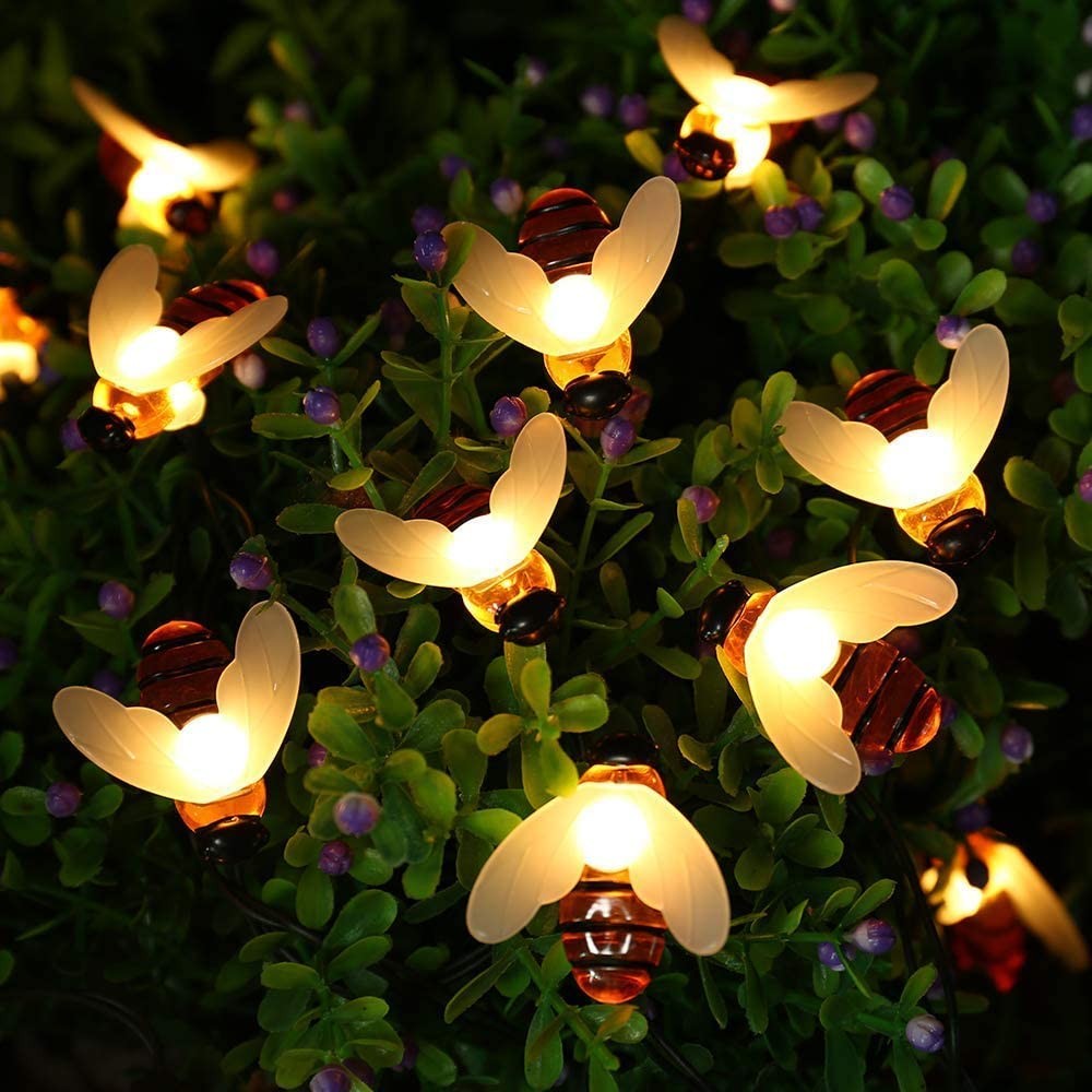 30 LED Honey Bee Outdoor Solar String Lights