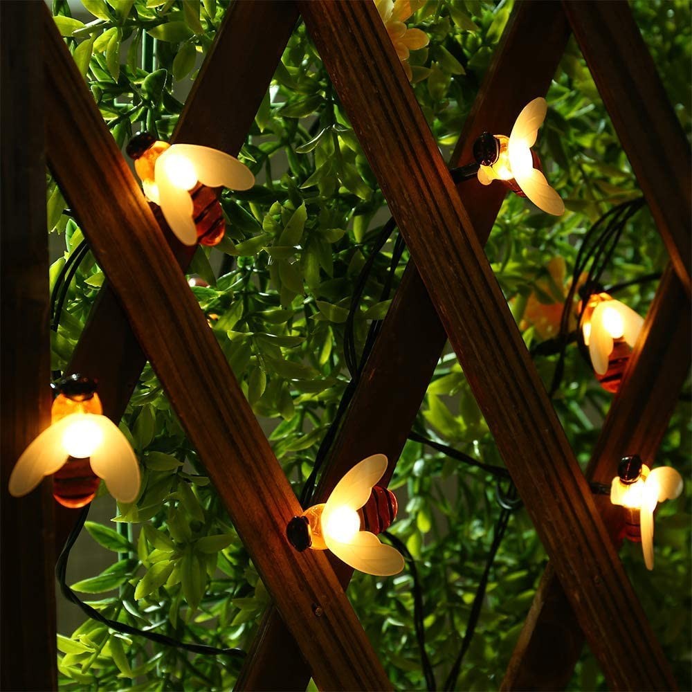 30 LED Honey Bee Outdoor Solar String Lights