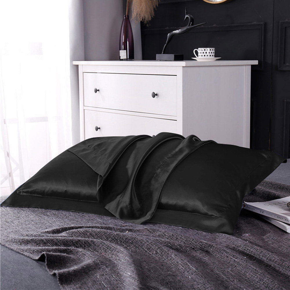 2 Pairs of Silky Satin Pillowcases Soft Breathable Pillowcase Pillow Cover PILLW IS NOT INCLUDED Black