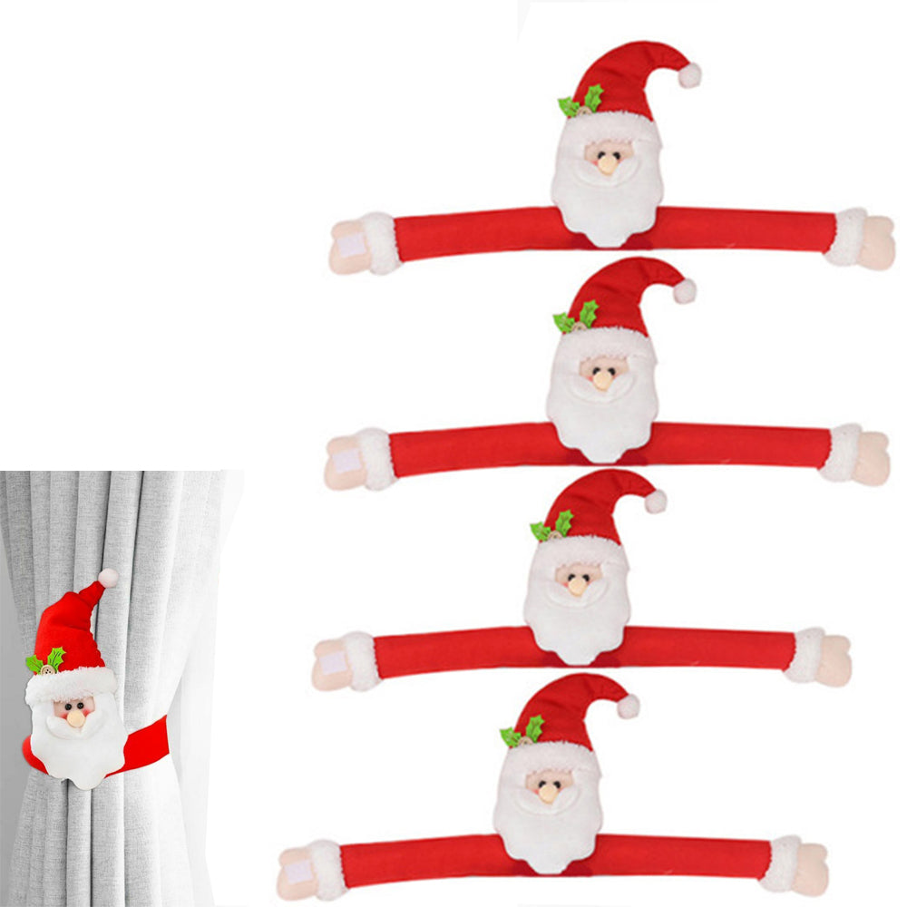 4pcs Christmas Curtain Buckle Tieback Santa Snowman ELK Window Decorations Christmas Cartoon Doll Curtain -Santa Claus