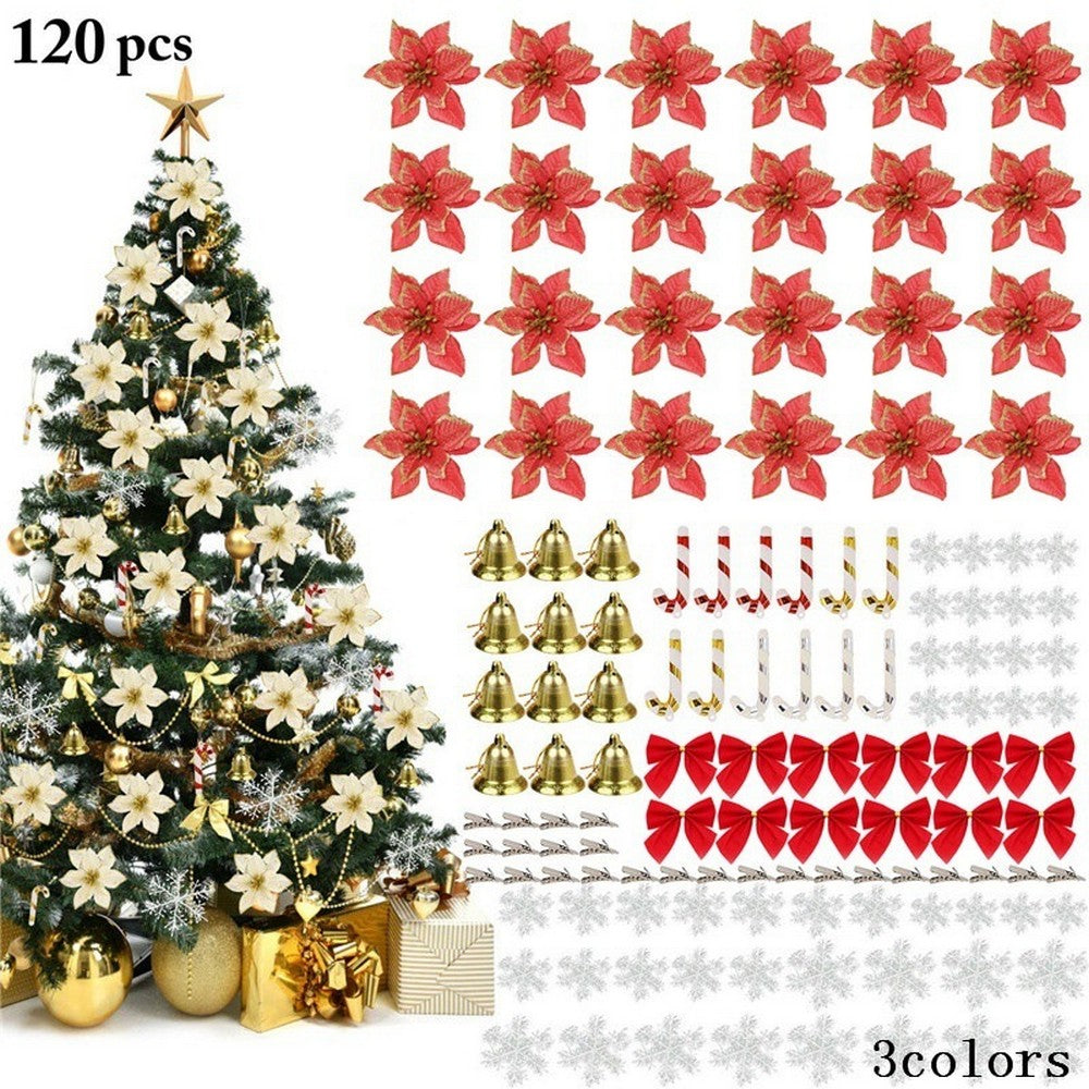 120pcs Glitter Artificial Christmas Tree Decoration Flowers