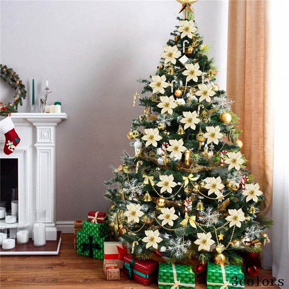 120pcs Glitter Artificial Christmas Tree Decoration Flowers