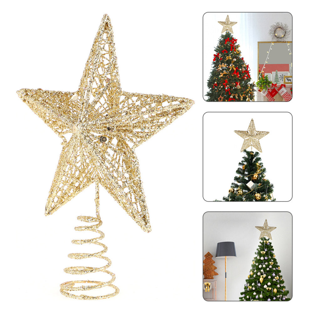 Christmas Tree Star Topper Tree Top Sparkles Star Xmas Glitter Ornament for Christmas Tree Party Decoration -L:30CM