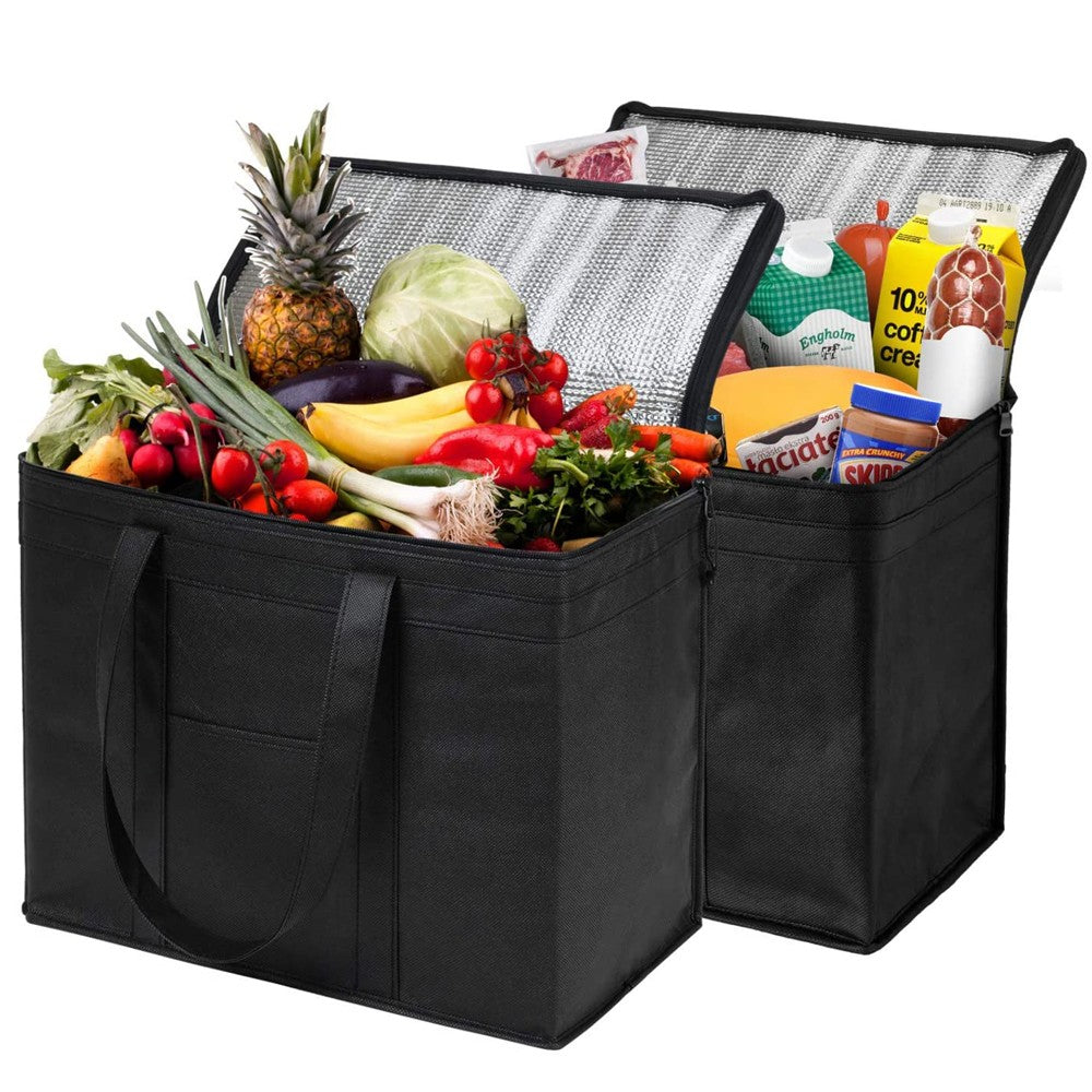 2 X Insulated Grocery Bag Reusable Food Storage Bag Large Capacity Picnic Bag Foldable Travel Food Cooler Thermal Bag