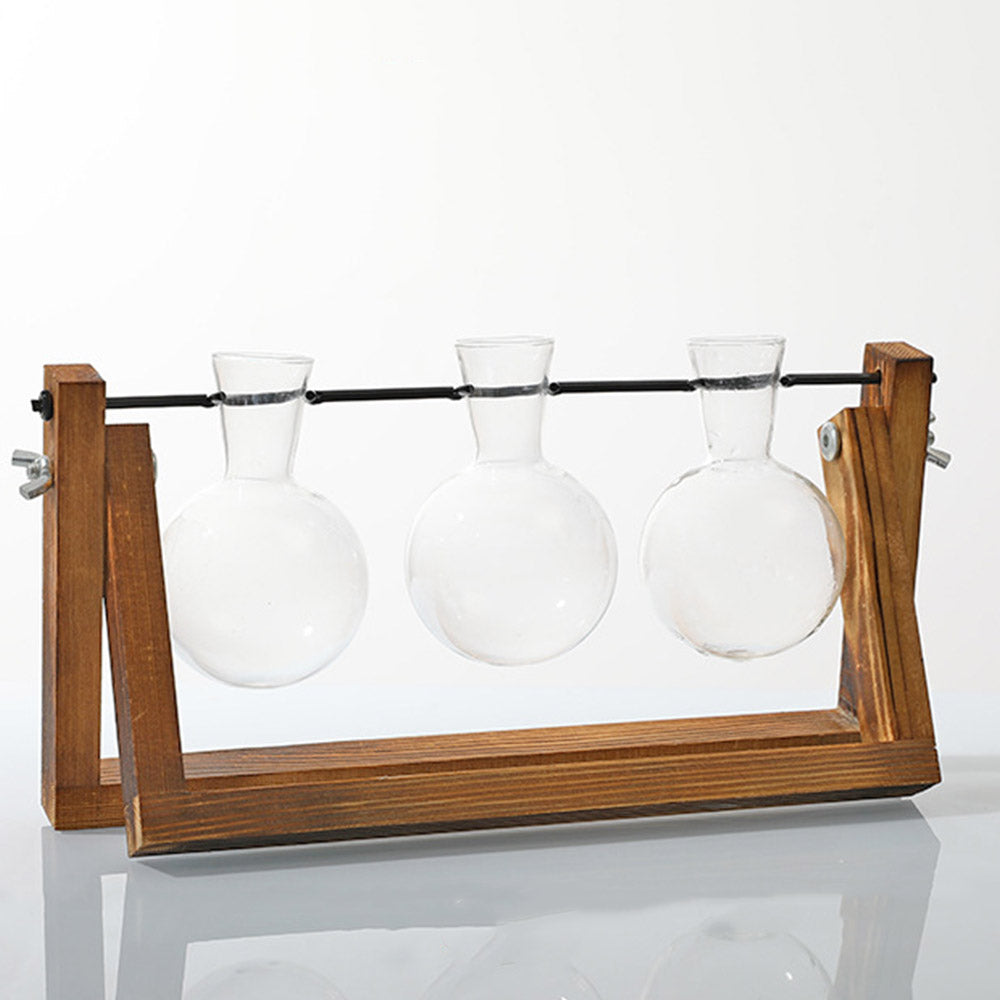 Indoor Plant Glass Pot Plant Terrarium with Wooden Stand Tabletop Glass Bulb Vase Home Garden Office Decoration