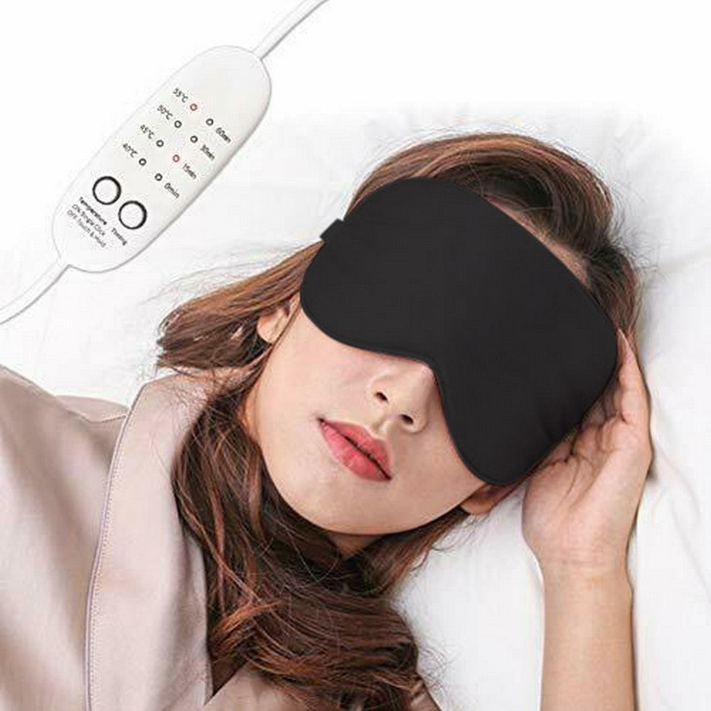 USB Charging Heated Silk Eye Mask Soft Sleeping Mask Adjustable Travel Mask Black