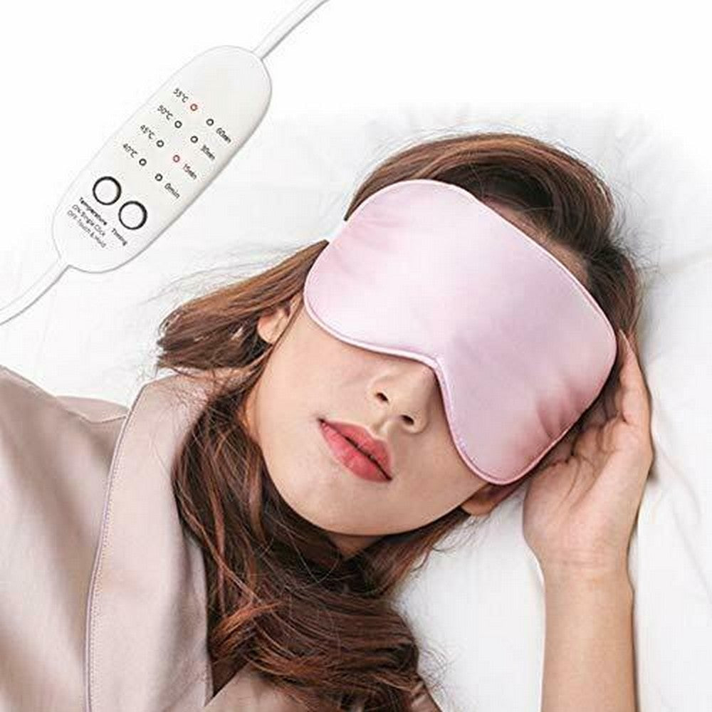 USB Charging Heated Silk Eye Mask Soft Sleeping Mask Adjustable Travel Mask Pink