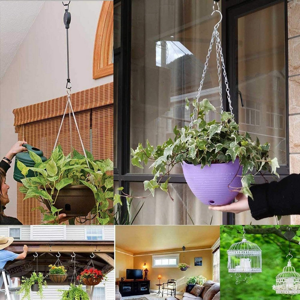 2pcs Plant Pulley Retractable Hanger Pulley Hanging Hook Flower Basket Tool