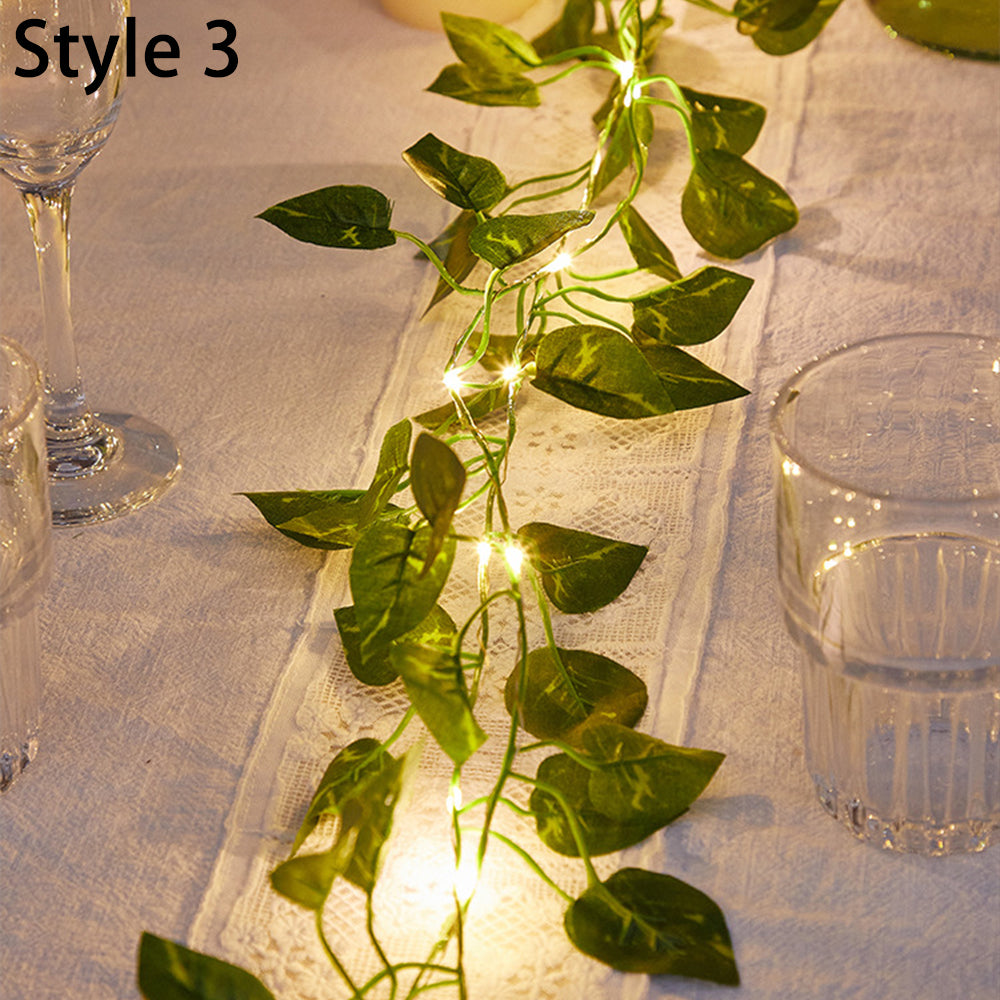 2pcs Vine String Lights 100LED Artificial Ivy Leaves Hanging Lamp for Room Garland Party Festival Decor -Green Dill Leaf
