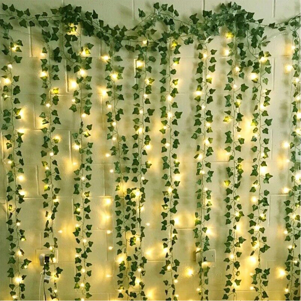 2pcs Vine String Lights 100LED Artificial Ivy Leaves Hanging Lamp for Room Garland Party Festival Decor -Maple Leaf