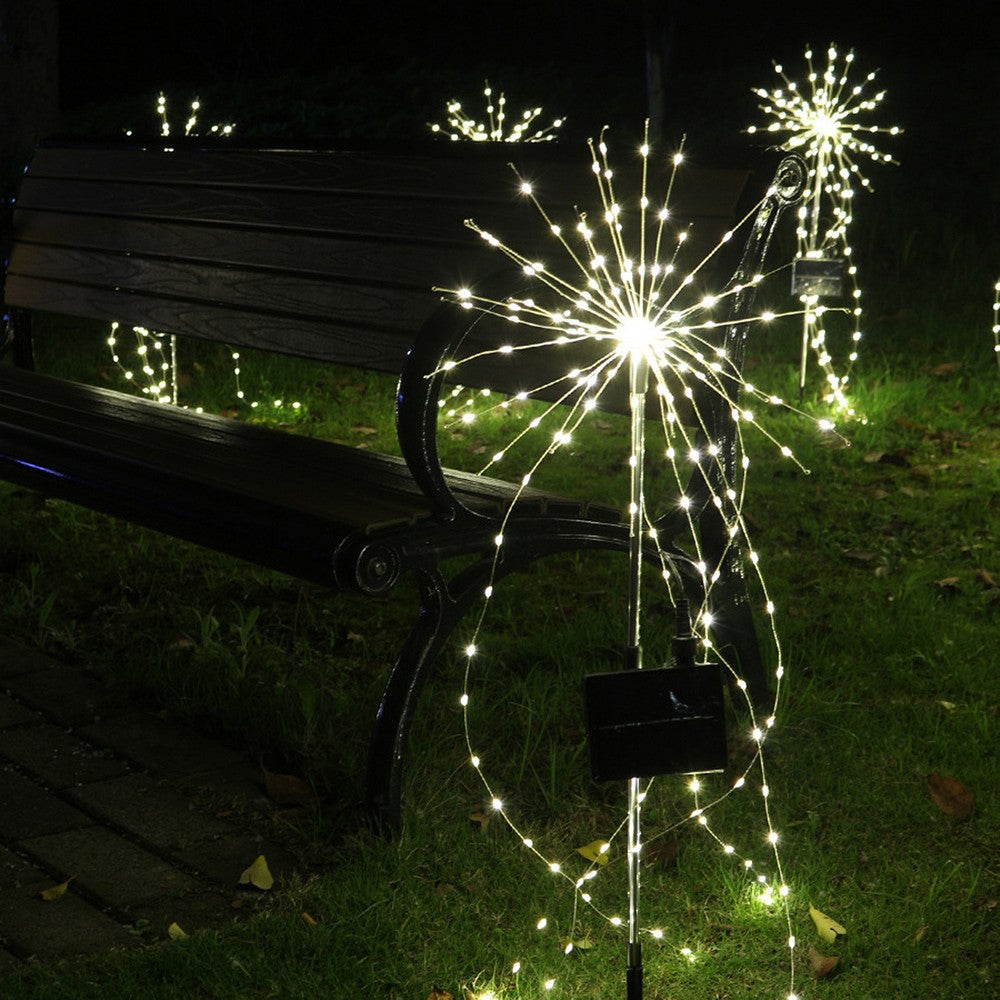2X Solar Fireworks Lights LED Fairy Lights Copper Wire Ground Light Warm White