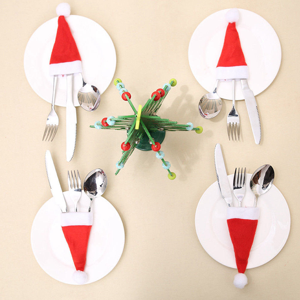 20Pcs Christmas Santa Hat Cutlery Holders Xmas Table Decorations for Party
