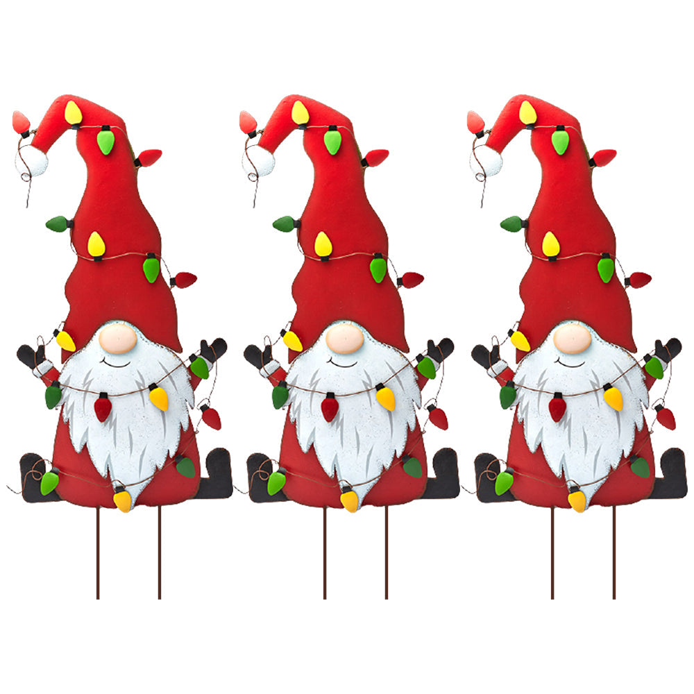 Merry Christmas Metal Gnome Sign Stake Outdoor Lawn Yard Decoration