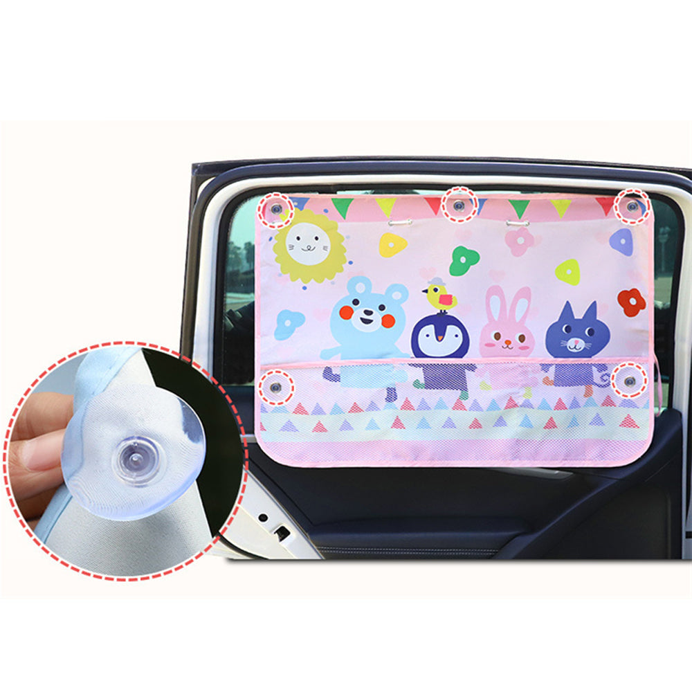 Interesting Blue Fruit Printed Car Sunshade with Mesh Pocket
