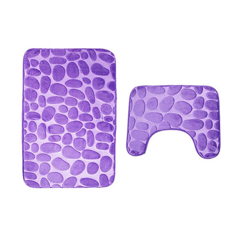 2 Pieces Pebbles Design Bath Mat Set U-Shaped Non-Slip Floor Rugs Bathroom Floor Pads Bathroom Carpets