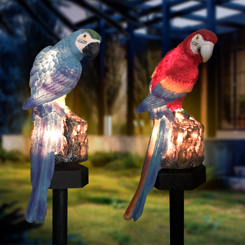 2 X Animal Parrot Shape Solar Powered Garden Night Lights Yard Lamps