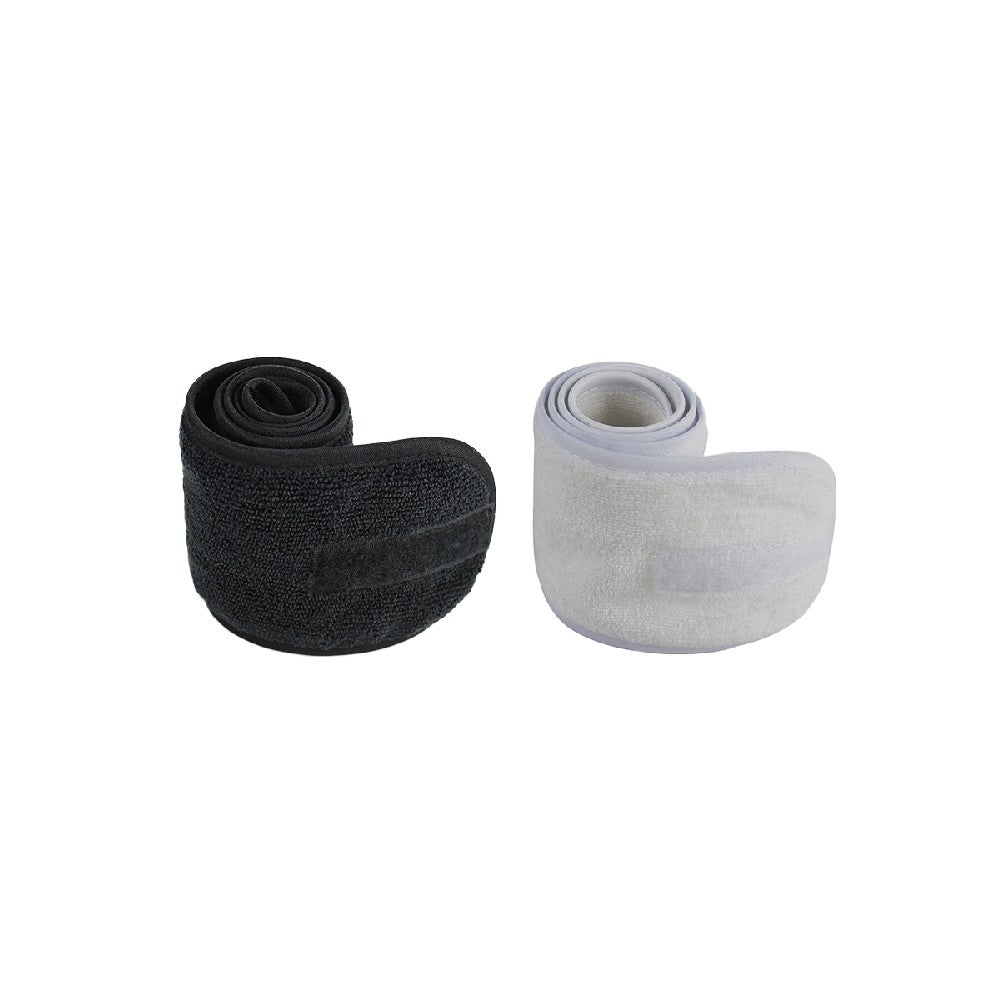 2pcs Spa Headband Hair Wrap Adjustable Face Wash Head Wrap Towel -Black and White