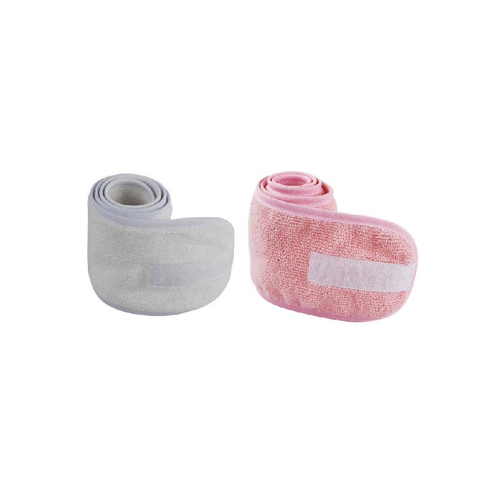 2pcs Spa Headband Hair Wrap Adjustable Face Wash Head Wrap Towel -White and Pink