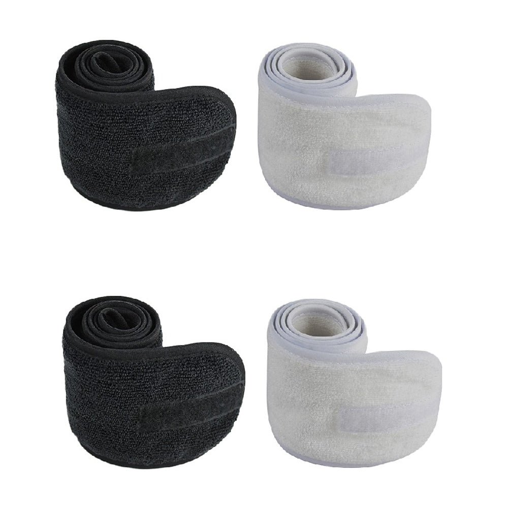 4pcs Spa Headband Hair Wrap Adjustable Face Wash Head Wrap Towel -Black and White
