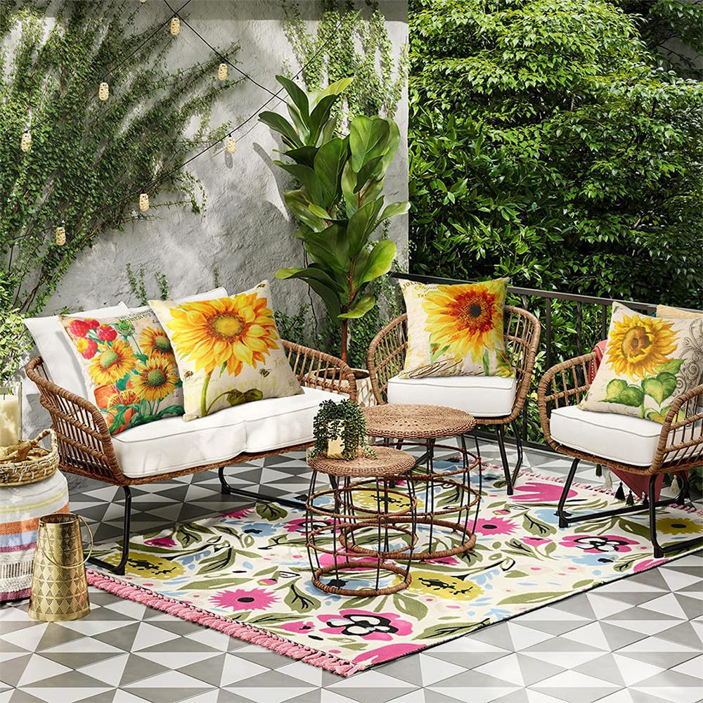 4Pcs Sunflower Yellow Cushion Covers Pillow Cases