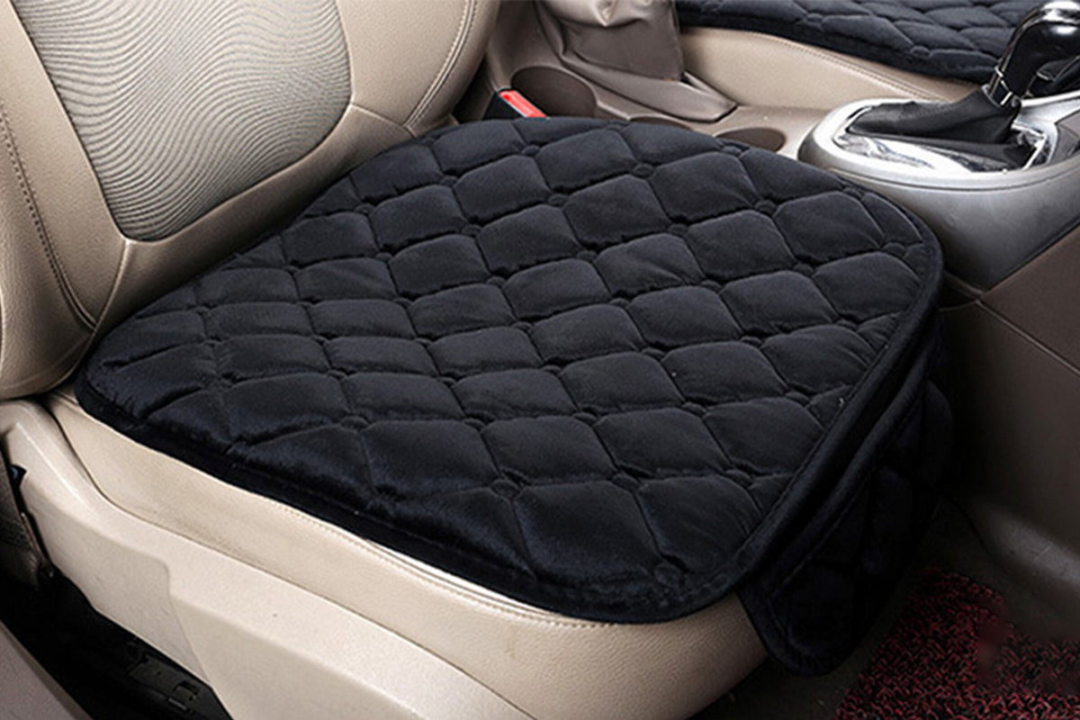 Car Seat Cushion Winter Short Plush Three-Piece for Warmth Non-Slip-Black