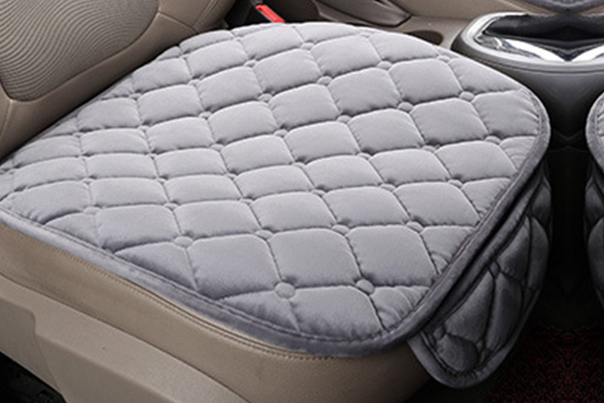 Car Seat Cushion Winter Short Plush Three-Piece for Warmth Non-Slip-Gray