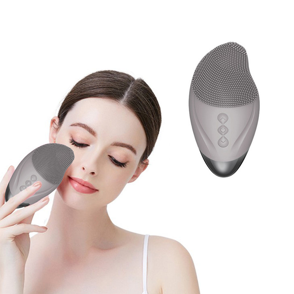 2pcs Facial Cleansing Brush Electric Soft Silicone Face Brush for Exfoliation Cleansing Massaging-Pink and Grey