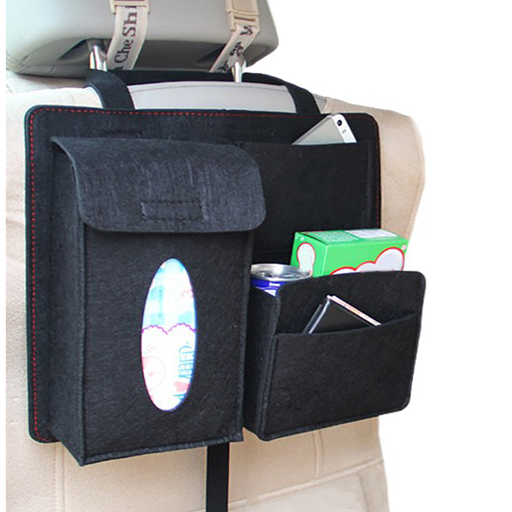 Car Seat Back Storage Bag Car Backseat Organizer for Kids Durable Travel Accessories -Black