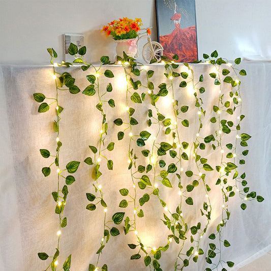 2pcs String Lights Artificial Ivy Vine Lights for Wall Room Wedding Indoor Party Festival Decor -Style 1