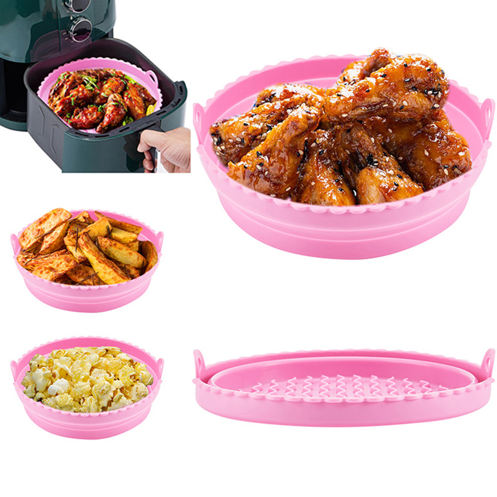 2Pcs 7.5 Inch Foldable Air Fryer Silicone Pot Green Pink