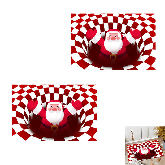 2pcs Floor Mat 3D Visual Optical Illusion Rug Santa Claus Snowman Floor Rug for Home Bedroom -Santa Claus
