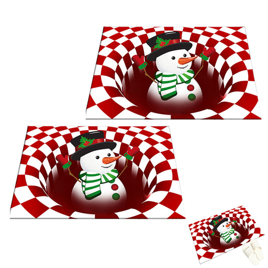 2pcs Floor Mat 3D Visual Optical Illusion Rug Santa Claus Snowman Floor Rug for Home Bedroom -Snowman