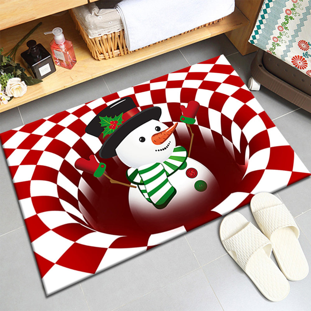 Floor Mat 3D Visual Optical Illusion Rug Santa Claus Snowman Floor Rug for Home Bedroom -Snowman