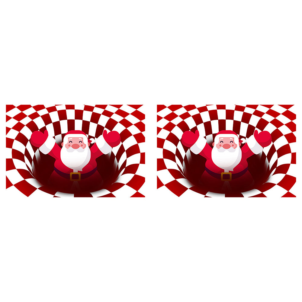 2pcs Floor Mat 3D Visual Optical Illusion Rug Santa Claus Snowman Floor Rug for Home Bedroom -Santa Claus