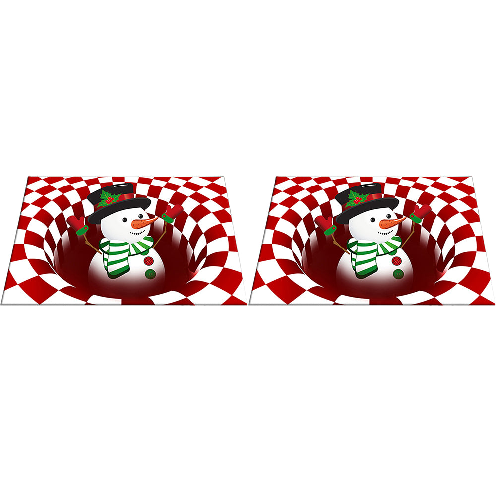 2pcs Floor Mat 3D Visual Optical Illusion Rug Santa Claus Snowman Floor Rug for Home Bedroom -Snowman