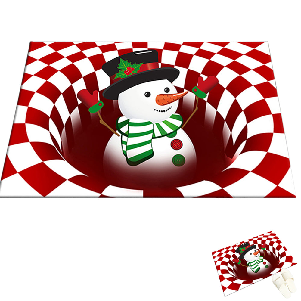 2pcs Floor Mat 3D Visual Optical Illusion Rug Santa Claus Snowman Floor Rug for Home Bedroom -Snowman