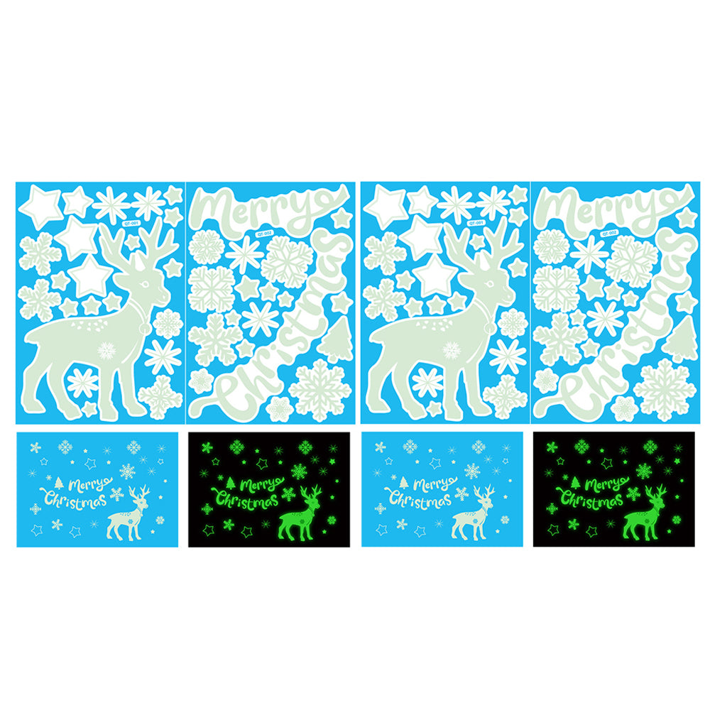 2 Sets Snowflake Window Stickers Christmas Window Clings Glow in the Dark for Home Christmas Party -ELK